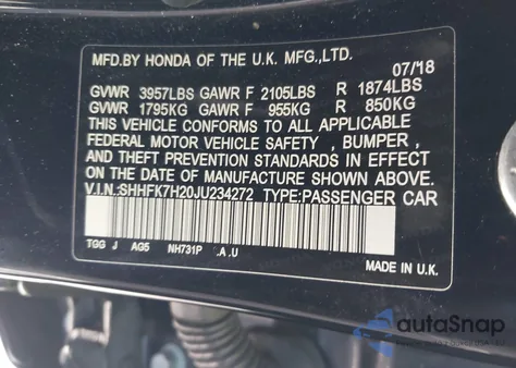 2018 Honda Civic Lx from USA, damaged, VIN SHHFK7H20JU234272